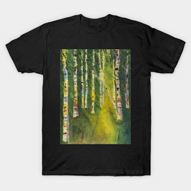 Sunlit Birches Watercolor Batik T-Shirt by ConniSchaf